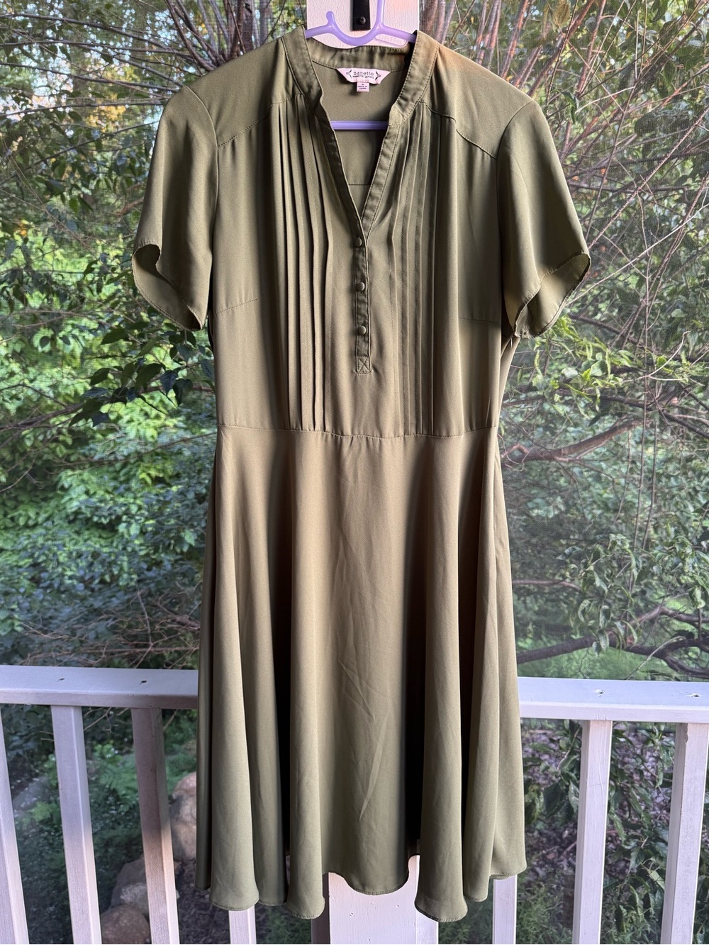 Nanette Lepore Olive Green Pintuck Shirtdress